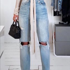 Blue denim straight leg jeans